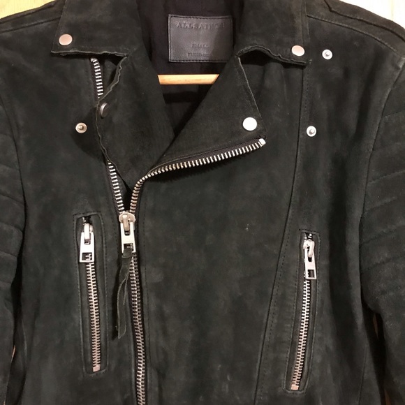 Allsaints oversized suede leather moto jacket with zippers - Picture 3 of 14
